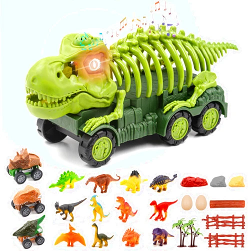 Acelane Dinosaur Toys for Kids with Roar & Light, Dinosaur Truck Play Set, includes 12 Dinosaur Figures and 3 Dinosaur Cars, Boys Girls Birthday Gifts