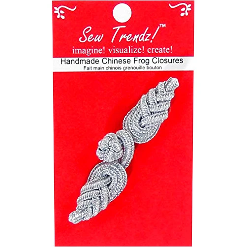 Sew Trendz Chinese Frogs Button Closures Hook & Eye Fastener - Sewing Quilting Renaissance Dance Hawaiian Bridal Costumes Outfit Drapery Home Decor-Metallic Silver-Pineapple Design - 1 Pair/pk. - #FG4759