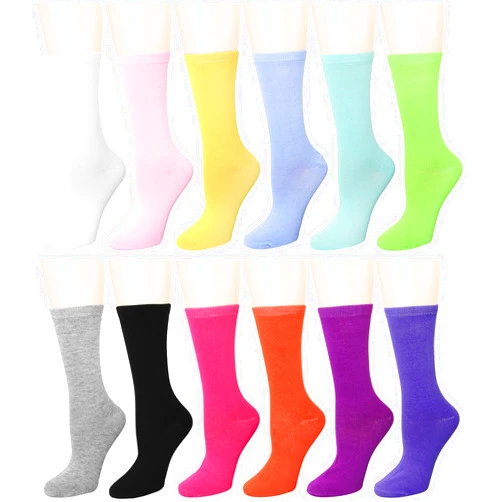 Falari 12 Pairs Women's Cotton Crew Socks Assorted Colors