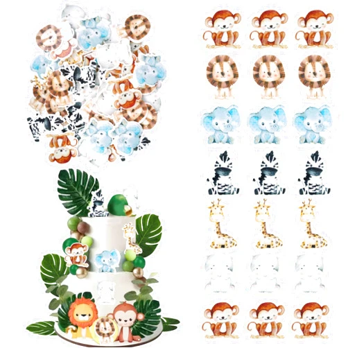 ZHUOWEISM 60 PCS Edible Jungle Animals Cupcake Toppers Lion Monkey Zebra Hippo Giraffe Elephant Forest Theme Cupcake Picks for Safari Animals Theme Baby Shower Kids Birthday Party Cake Decorations Supplies