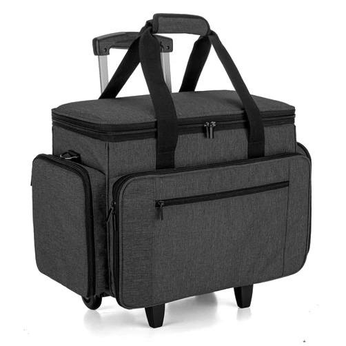 LUXJA Sewing Machine Case with Detachable Dolly, Rolling Sewing Machine Tote with Removable Bottom Pad (Fits for Most Standard Sewing Machines), Black (Patented Design)