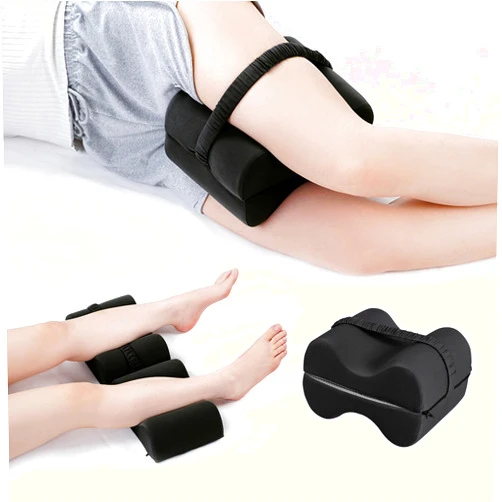Reidio 1pc Memory Foam Leg Pillow Foldable 2-in-1 Design Knee Support Pillow for Side Sleeper Leg Pad Cushion with Strap & Removable Cover for Relax Sciatica, Back, Hip, Knee, Joint, Pregnancy (Black)