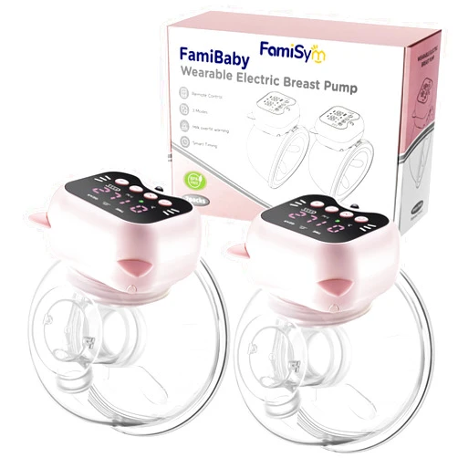 Famisym Breast Pump Hands Free with 3 Modes & 12 Levels - Wearable Breast Pump of Rechargeable & Smart Display, Portable Electric Breast Pump, 24mm Flange, 2 Pack Pink