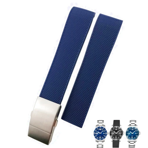 HAODEE 19mm 20mm 21mm Rubber Watchband For Longines Master Conquest HydroConquest L3 Black Gray Blue Silicone Waterproof Watch Strap ( Color : 10mm Gold Clasp , Size : 19mm )