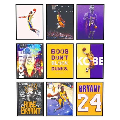 BigWig Prints Kobe Bryant Poster - Kobe Poster, Bryant Wall Art For Bedroom, Lakers Basketball Art For Boys Room Decor, Sports Gifts, Legendary Basketball Player Wall Decor - Unframed Set Of 9 (8x10)