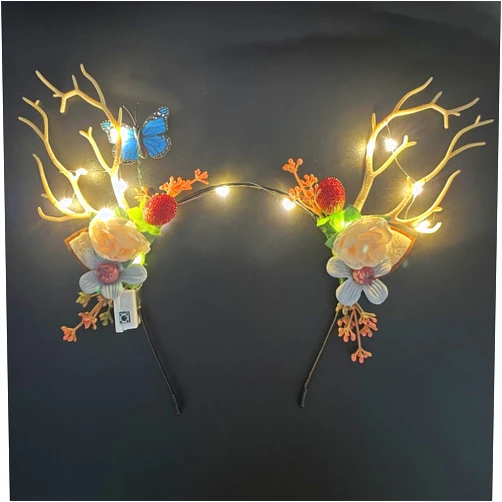Clataly LED Glowing Hair Band Elk Antlers Flash Berry Headdress Luminous Christmas Party Hair Hoop Hair Accessories