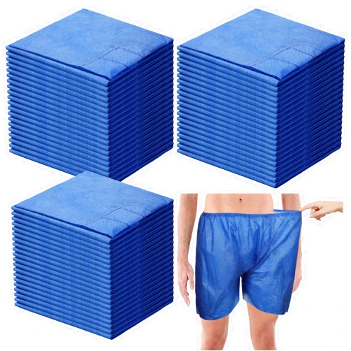 Jiuguva 100 Pcs Disposable Exam Shorts Medical Patient Exam Wear Short Non Woven with Elastic Waistband Disposable Unisex Shorts Large Patient Shorts Bottoms for Examination Massage Spray Tan Spa (Blue)