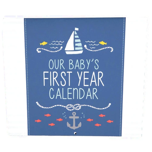 C.R. Gibson Carter's BA3-14074 Blue Nautical First Year Baby Calendar for Boys with Stickers, 11'' L x 18'' H