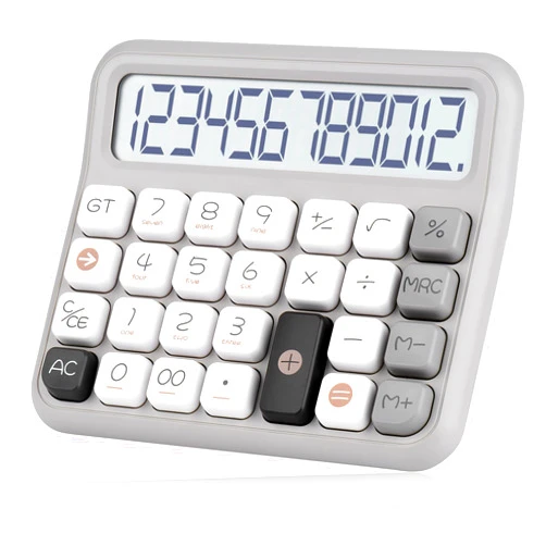 Holotioee Standard Function Desktop Calculator,Powered by Batteries(Included),12 Digit Large LCD Display,Big Buttons Easy to Press,Automatic Sleep,for Office,School, Home. (Grey)