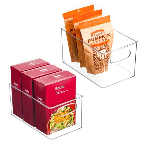 mDesign Plastic Kitchen Organizer - Storage Holder Bin with Handles for Pantry, Cupboard, Cabinet, Fridge/Freezer, Shelves, Counter - Holds Canned Food, Snacks - Ligne Collection - 2 Pack - Clear