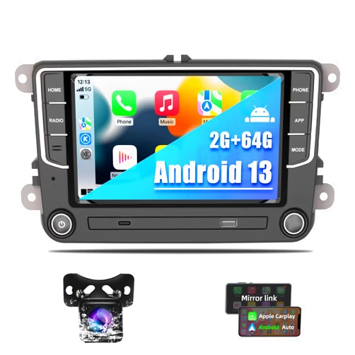 AMEROBO Car Stereo for Volkswagen Jetta Passat Golf Beetle Tiguan Seat Skoda 7 Inch Touch Screen Car Radio with Carplay Android Auto, 2+64G VW Stereo with Bluetooth GPS FM Radio and Backup Camera