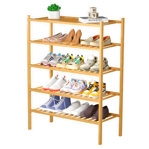 ROMGUAR CRAFT 5 Tier Bamboo Shoe Rack for Closet Free Standing Wood Shoe Shelf for Entryway Small Space Stackable 27