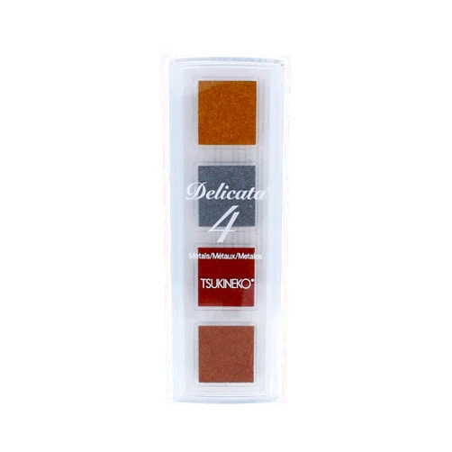 Tsukineko Delicata 4 Pigment Inkpad, Celestial Copper/Bronze Burst/Golden Glitz/Silver