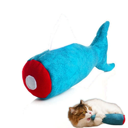 Pawdaz Big Fish Cat Kicker Toy - Refillable Catnip Matatabi Silvervine Filled and Help Relief Anxiety - Kitten Catnip Essentials Treats Supplies Large Interactive Chew for Indoor Cat (Blue)
