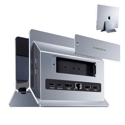 PULWTOP Vertical MacBook Docking Station,PULWTOP Docking Station Support Expand M.2 NVMe (Not Included),11 in 1 Docking Station for MacBook Pro/Air 4K@60Hz HDMI, 2USB C 10Gbps, SD/TF, 100W PD, RJ45, 2 USB A