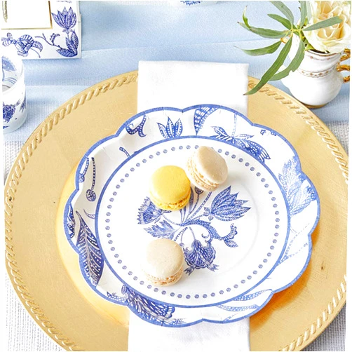 Kate Aspen Blue Willow 9 in. Decorative Premium Paper Plates (350 GSM weight -Set of 16) - Perfect for Bridal Showers and Weddings
