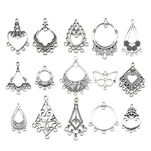 Youdiyla 60 Vintage Hoop Earring Charms Collection, Antique Silver Tone, Large Filigree Chandelier Connector Metal Pendant Craft Supplies Findings for Vintage Hoop Earring Making (HM268)