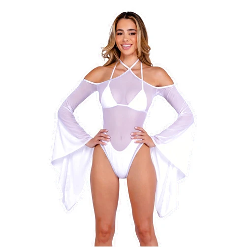 Roma womens Rave/Festival Sheer Mesh Romper With Bell Sleeves **Mesh Romper Only