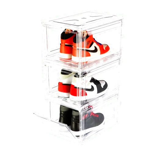 BBYB NOVIIML x,Drop Front Shoe Box,Clear Plastic Stackable Storage Bins,Magnetic Transparent Door Clear Storage Bins 3pack (Large, D-Clear)