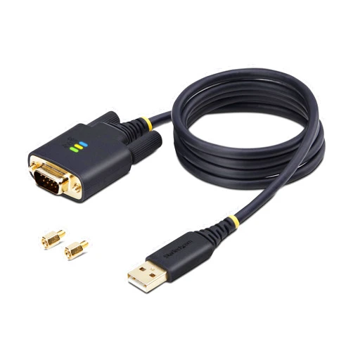 StarTech.com 3ft (1m) USB to Serial Adapter Cable, COM Retention, FTDI, USB-A to DB9 RS232, Interchangeable DB9 Screws/Nuts