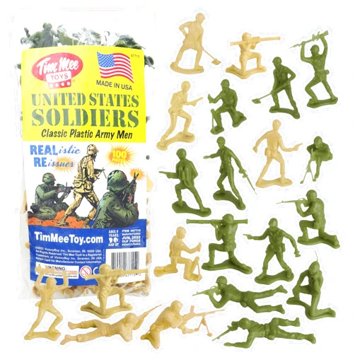 Tim Mee Toy TimMee Plastic Army Men - OD Green vs Tan 100pc Toy Soldier Figures Made in USA Od Green / Tan