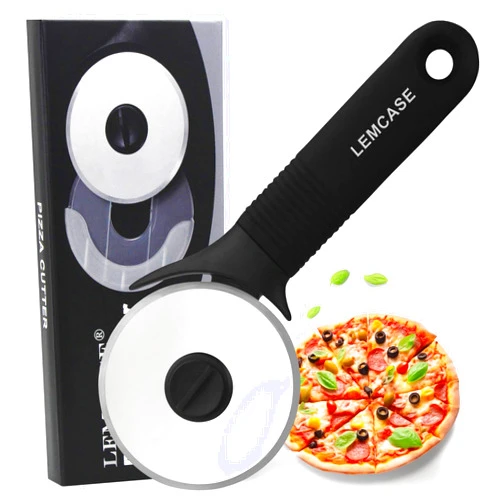 LEMCASE Pizza Cutter - Premium Pizza Slicer, Stainless Steel Pizza Cutter Wheel with Protective Cover - Kitchen Pizza Tools and Gadgets with Sharp Large Blade and Non-slip Silicone Handle | Black