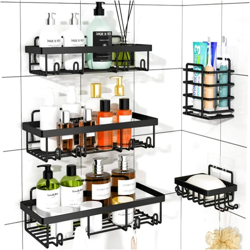 Liuoud Shower Caddy, 5 Pack Shower Organizer Rack for Inside Shower, self adhesived Shower Shelf Large Capacity Rustproof Stainless Steel Bathroom wall storage shower basket