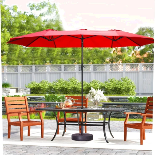 Overstock Autlaycil 15Ft three-head patio umbrella extra-large outdoor umbrella Red