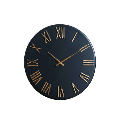 Perisoul Large Modern Wall Clock - 24 inch, Matte Black Metal Face, Distressed Gold Roman Numerals, Battery Operated, Contemporary Style for Living Room, Kitchen, Dining Room Decor