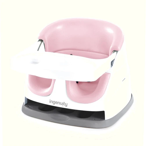 Ingenuity Baby Base 2-in-1 Booster Feeding and Floor Seat with Self-Storing Tray - Peony