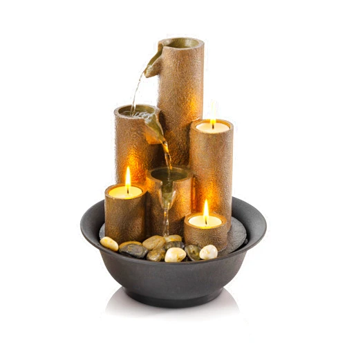 Alpine Corporation WCT202 Indoor Tabletop Tiered Water Fountain Featuring 3 Candles for Desktop and Table, 11