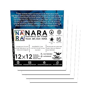 NARA Synthetic Paper NARA Alcohol Ink Paper | Paper for Alcohol Ink Art Painting | 12 inches x 12 inches (12”x12”) | 275 microns/200 GSM | Medium Paper | 10 Sheets| 100% Stain-Free