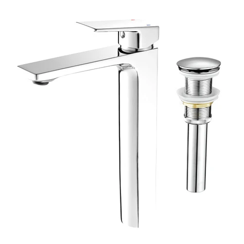 VOTON Vessel Sink Faucet Single Handle Tall Bathroom Sink Faucet Chrome Bathroom Vanity Faucet Basin Mixer Tap with Water Supply Lines and Pop Up Drain,Solid Brass