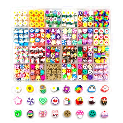 XZDRIY 480PCS Flower Polymer Clay Beads for Bracelet Earring Jewelry Making, Mixed Clay Spacer Beads Charms for DIY Art Craft Gifts (Flower)