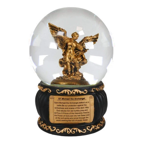 Ebros Gift Ebros Guardian Holy Archangel Saint Michael Trampling Satan Glitter Water Globe with Prayer Plaque Gold Scroll Art Base 5.25