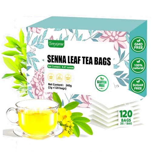 Tenyxarae Senna Tea Bags, 120 Teabags, 2g/Bag, Made with 100% Natural Senna Leaves. Helps with Relieve Constipation and Digestion | Caffeine-Free | Sugar-Free | Gluten-Free | Vegan. Eco-Friendly Tea Bags