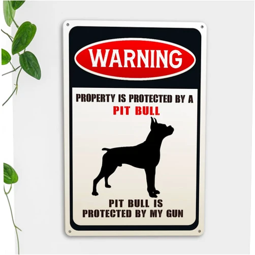 Pit Bull Warning Metal Tin Sign Funny Dog Lovers Gifts for Women Men Retro Garden Yard Toilet Restroom Wall Decor 7 x 10.5 Inch