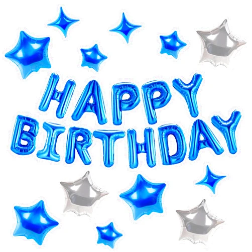 CANREVEL Happy Birthday Banner 13pcs 16 Inch Mylar Foil Letters with 12pcs Star Balloons Birthday Party Decorations for Kids and Adults - 3D Blue