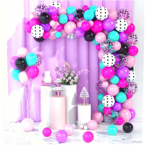 Fxozru Surprise Balloons Garland Kit, Rose Red Pink Teal Blue Black Purple White Polka Dot Balloon Arch with Confetti Balloons for Surprise Party Birthday Baby Shower Decorations