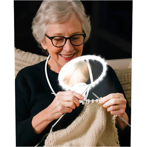 Toolhelper 5X Hands Free Magnifying Glass with Light for Close Work,Neck Wear Magnifier for Reading Books,Sewing, Cross Stitch.Low Vision Seniors with Aging Eyes(White)