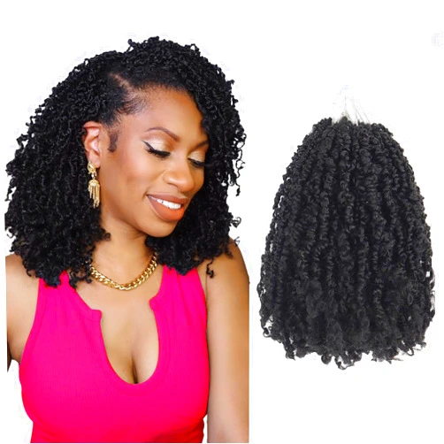 Datanala Yanky Twists Crochet Braiding Hair 10 Inch 9 Packs Crochet Hair with Curls Bohemian Passion Twists Crochet Hair Pre-looped Curly Crochet Braids Hair Extensions for Women (1B#, 10inch)