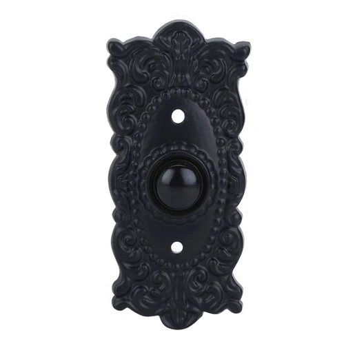 A29 Wired Iron Doorbell Chime Push Button Vintage in Black Powder Coat Finish Vintage Decorative Door Bell with Easy Installation, 3 3/8''X 1 5/8