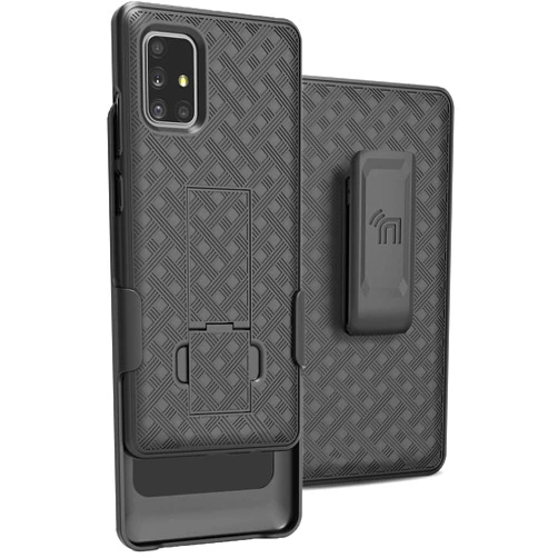 Nakedcellphone Case with Clip for Verizon Samsung Galaxy A71 5G UW, Nakedcellphone [Black Tread] Kickstand Cover with [Rotating/Ratchet] Belt Hip Holster Holder Combo (ONLY FITS VERIZON'S Version of The A71 Phone)