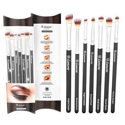 Lamora Eye Makeup Brushes Eyeshadow Brush Set - 7pcs Soft Synthetic Brush Kit - For Blending Eyeshadow, Eyeliner, Crease, Eyebrow - Long Lasting, Apply Better, Flawless Look Makeup