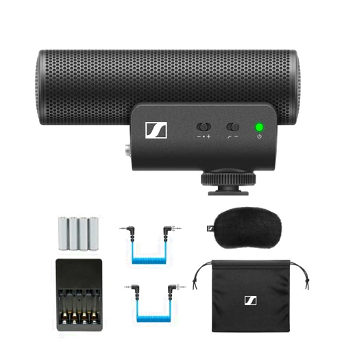 Sennheiser MKE 400 Camera-Mount Shotgun Microphone | 2nd Generation Bundled with 4 x AAA Rechargeable Batteries & Rapid Charger (2 Items)