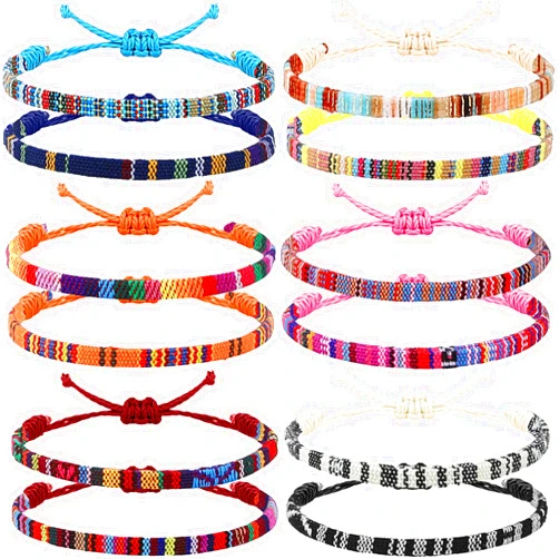 Yinkin 12 Pcs Boho Surfer Ankle Bracelet Unisex Handmade Braided Bracelet Adjustable Beaded Anklets Waterproof Beach Bracelet for Women Men (Cute)