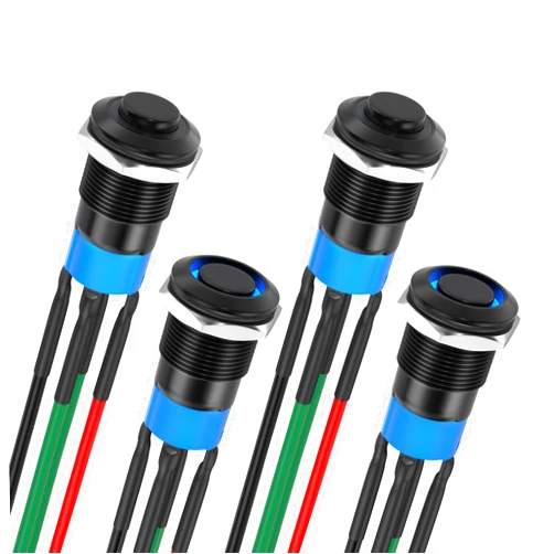 DaierTek 12v Push Button Switch Pre-Wired Round LED Black Metal Shell 12mm Latching Push Button Switch SPST NO On Off Waterproof for Marine Boat Automotive-4pcs