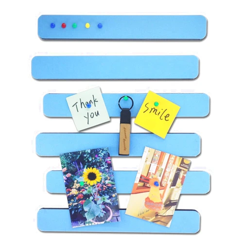Omitfu 6Pcs Felt Bulletin Board Bar Strip 0.5 Inch Thick Self-Adhesive Pin Board Bar 13 Inch in Length with 35 Pushpins (Light Sky Blue)