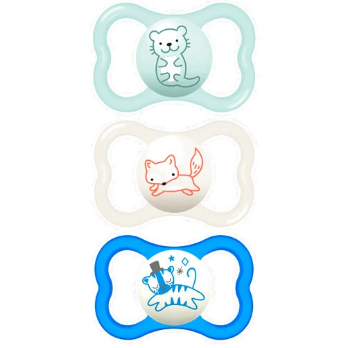 MAM Air Day & Night Baby Pacifier, for Sensitive Skin, Glows in The Dark, Boy , 6-16 Months (Pack of 3)(Packaging may vary)