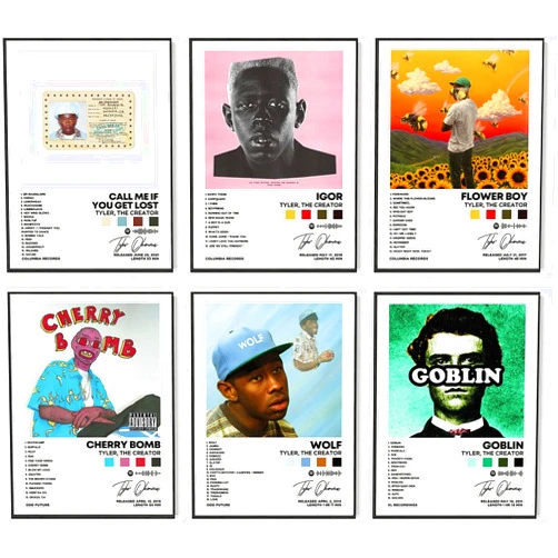 DIDIDO Tyler Poster The Creator Album Cover Signed Limited Posters Print Rapper Music Canvas Posters Wall Art Room Aesthetic Set of 6 for Teen and Girls Dorm Decor 8x10 inch Unframed